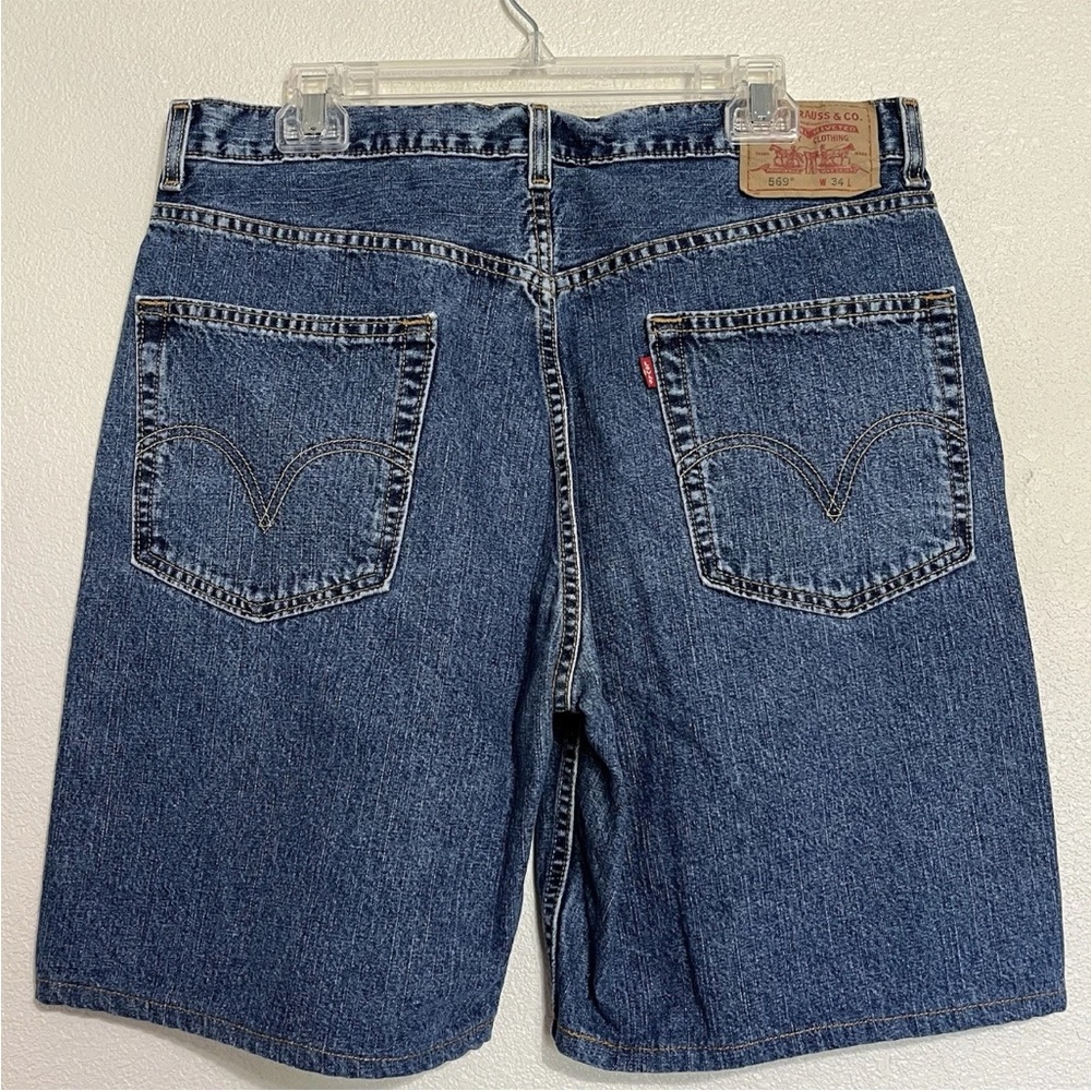 Levi's 569 Denim Blue Jean Shorts Jorts Loose Straight Fit Y2K Size 34 - Picture 3 of 7